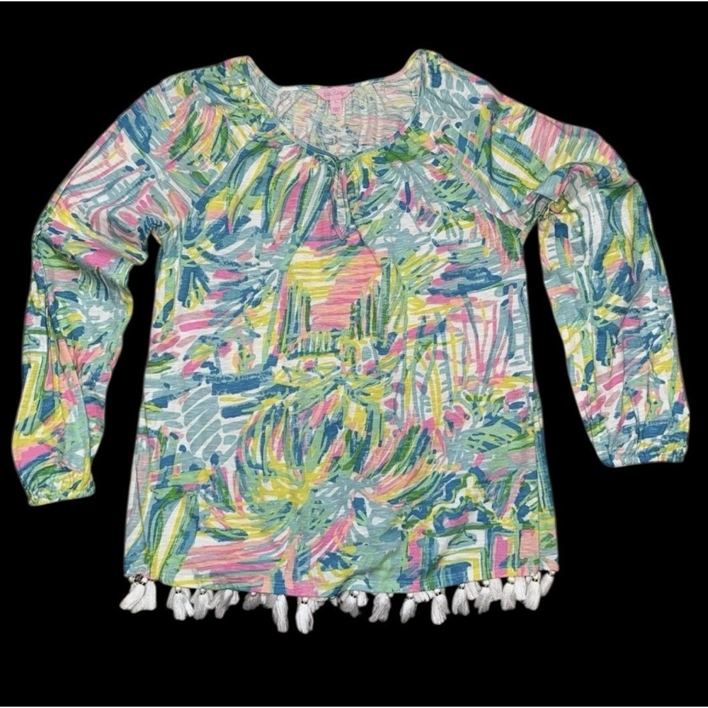 Lilly Pulitzer Top Womens SM Linzy Tassels Beach Resort wear‎ Colorful Blouse